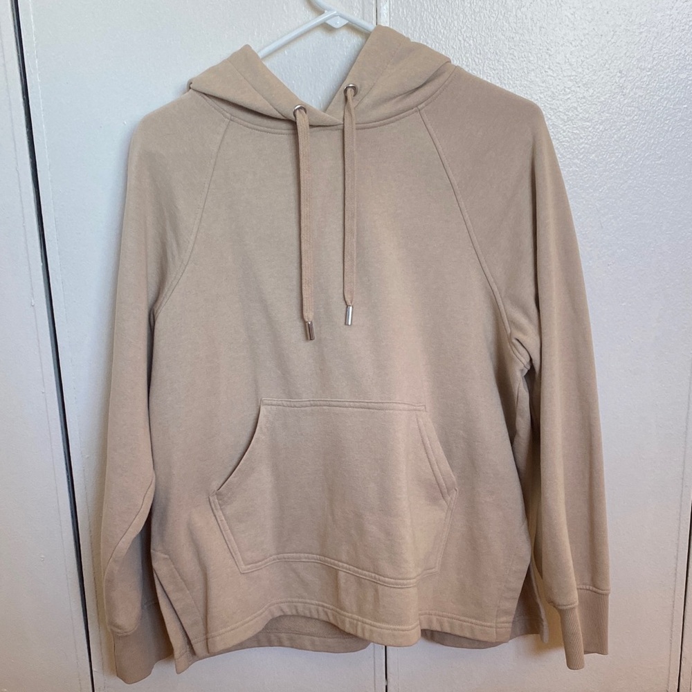 H&M Beige Cream Loose Fit Pullover Hoodie in Womens Size Small | Pocket